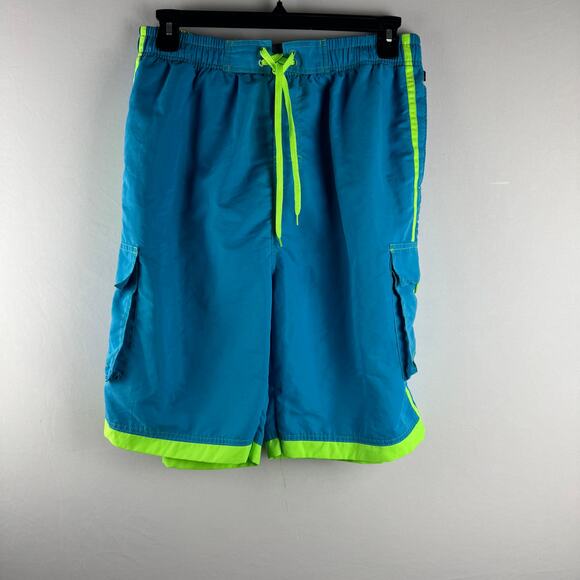 NBN Gear Men Swim Shorts‎ Trunks Size XL Blue Green Swimwear Beach Lined - Picture 1 of 8